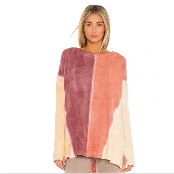 Free People Logan Long Sleeve Top in Pink and Cream - Picture 2 of 8